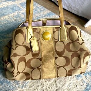 Coach Signature Stripe Carryall Satchel Large TAN 13533